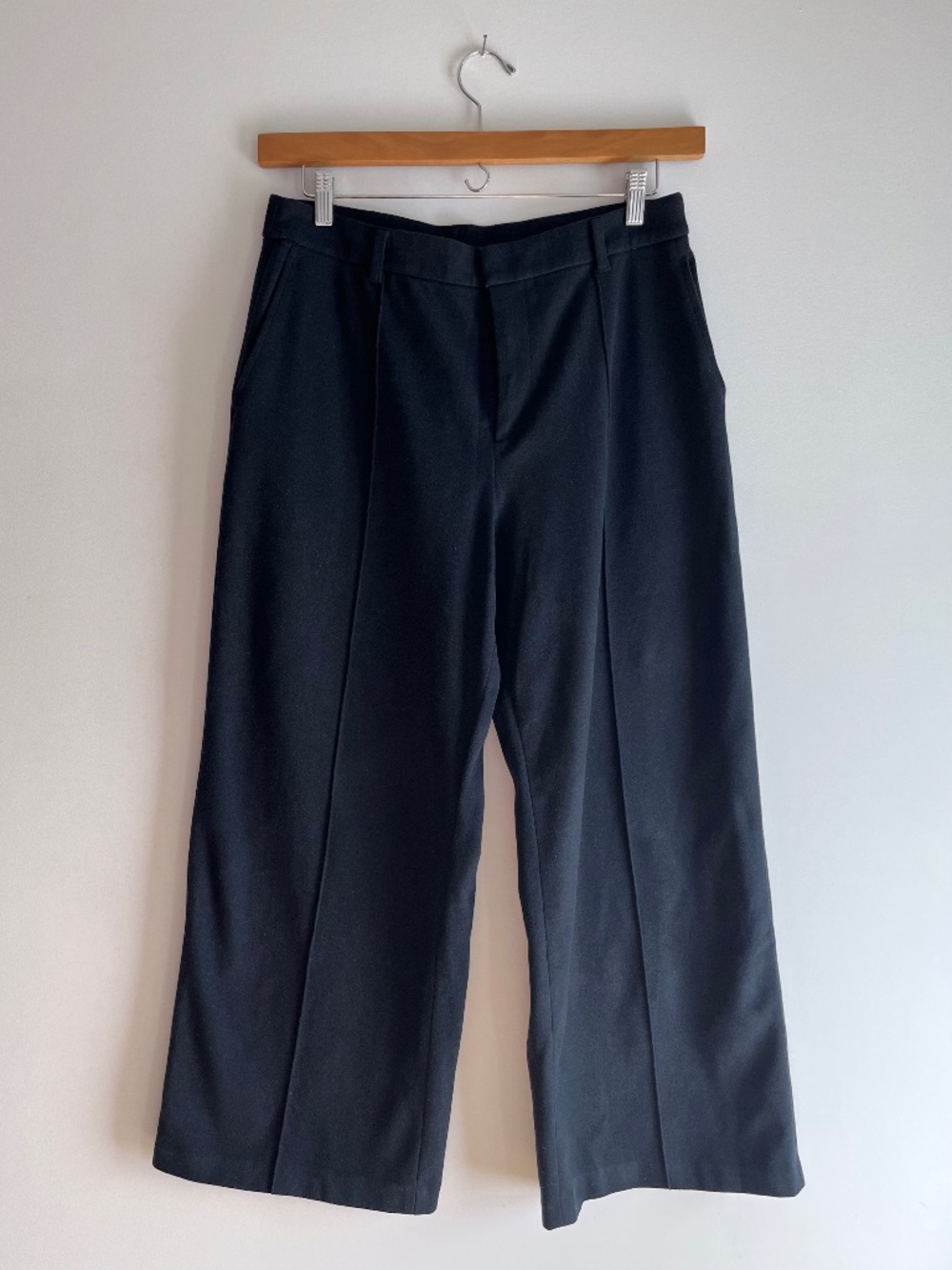 Wide leg navy brushed flannel trousers - XL / 32